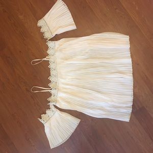 Cream Flowy Off the Shoulder Top with Crochet